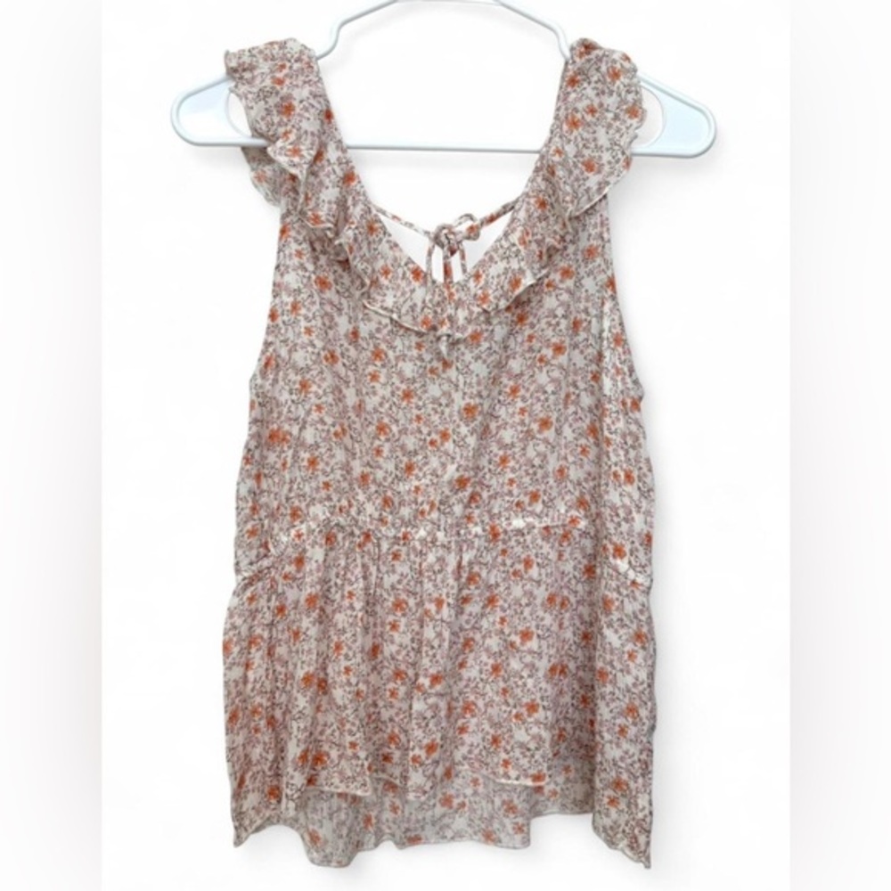 Women's Melrose and Market Flutter Sleeve Ditsy‎ Floral Tie Back Blouse Small